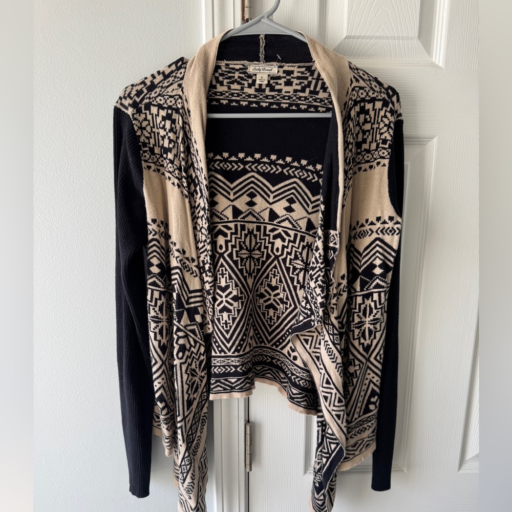 Lucky Brand Black and Cream Afterc Cardigan